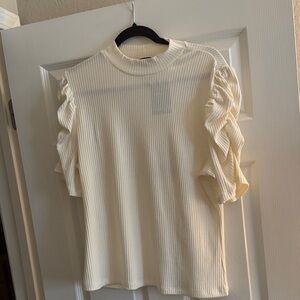 Forever 21 Cream Ruffle Sleeve Blouse
